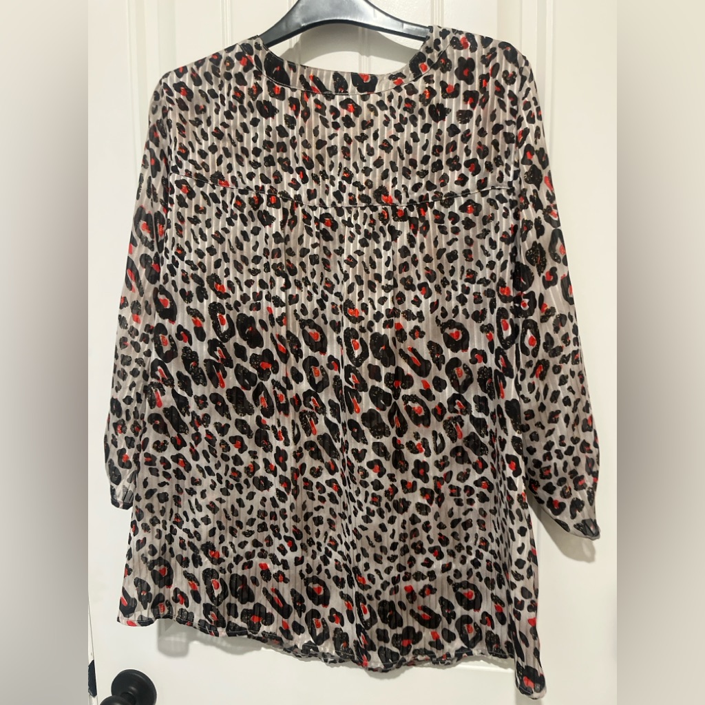 Rebecca Malone Animal Print Blouse With Red Highlights